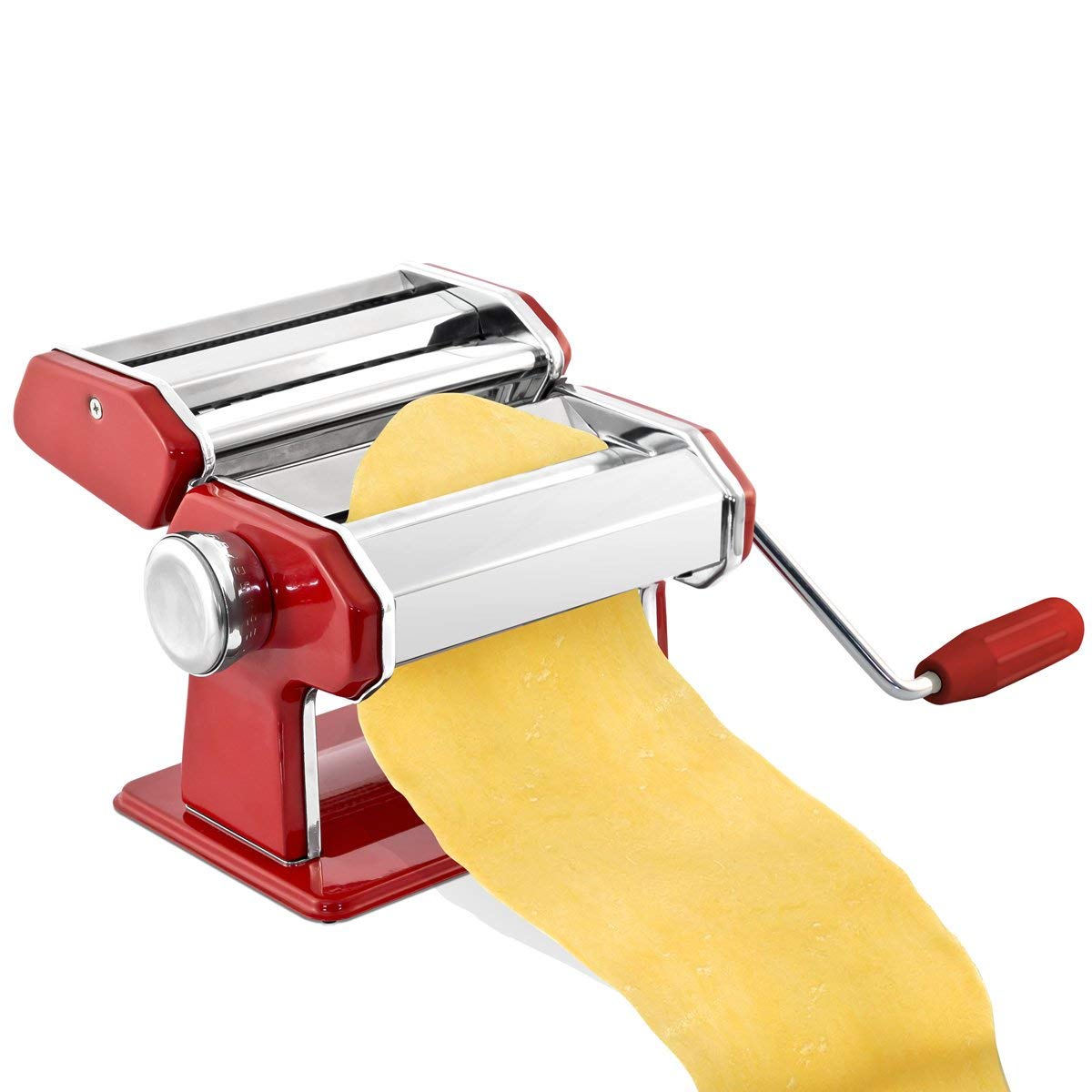 GOURMEX pasta maker adjustable thickness settings for precise dough texture.