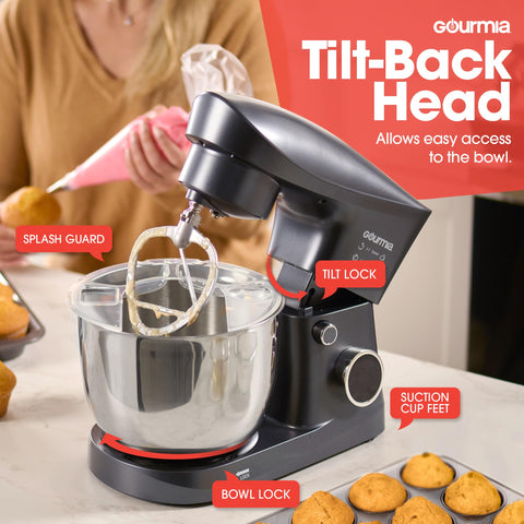 Gourmia 5-quart mixer with beater attachment for even batter and cookies.