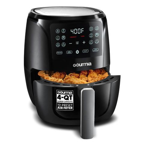 Gourmia air fryer oven 4qt front view shows compact design for quick, oil-free meals