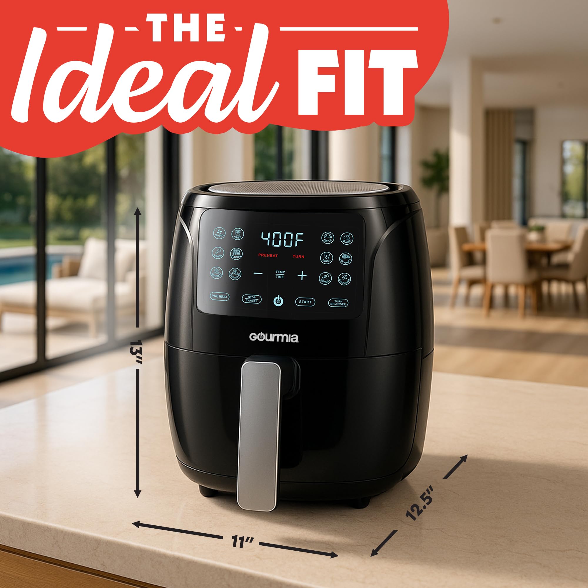 Gourmia air fryer oven 4qt in-kitchen use for snacks and small meals