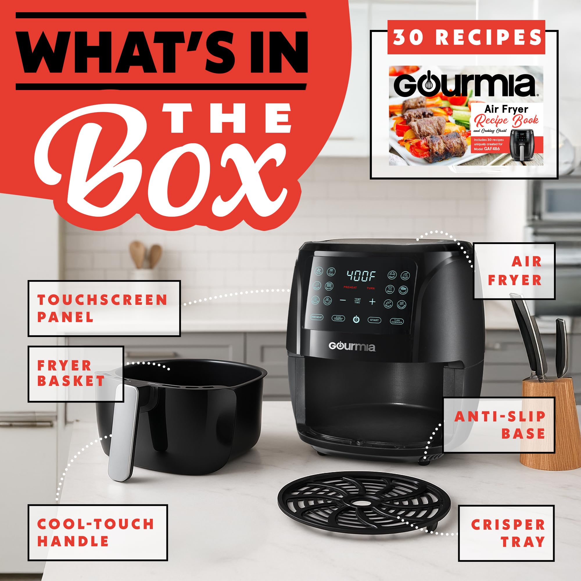 Gourmia air fryer oven 4qt open lid facilitates easy loading and unloading