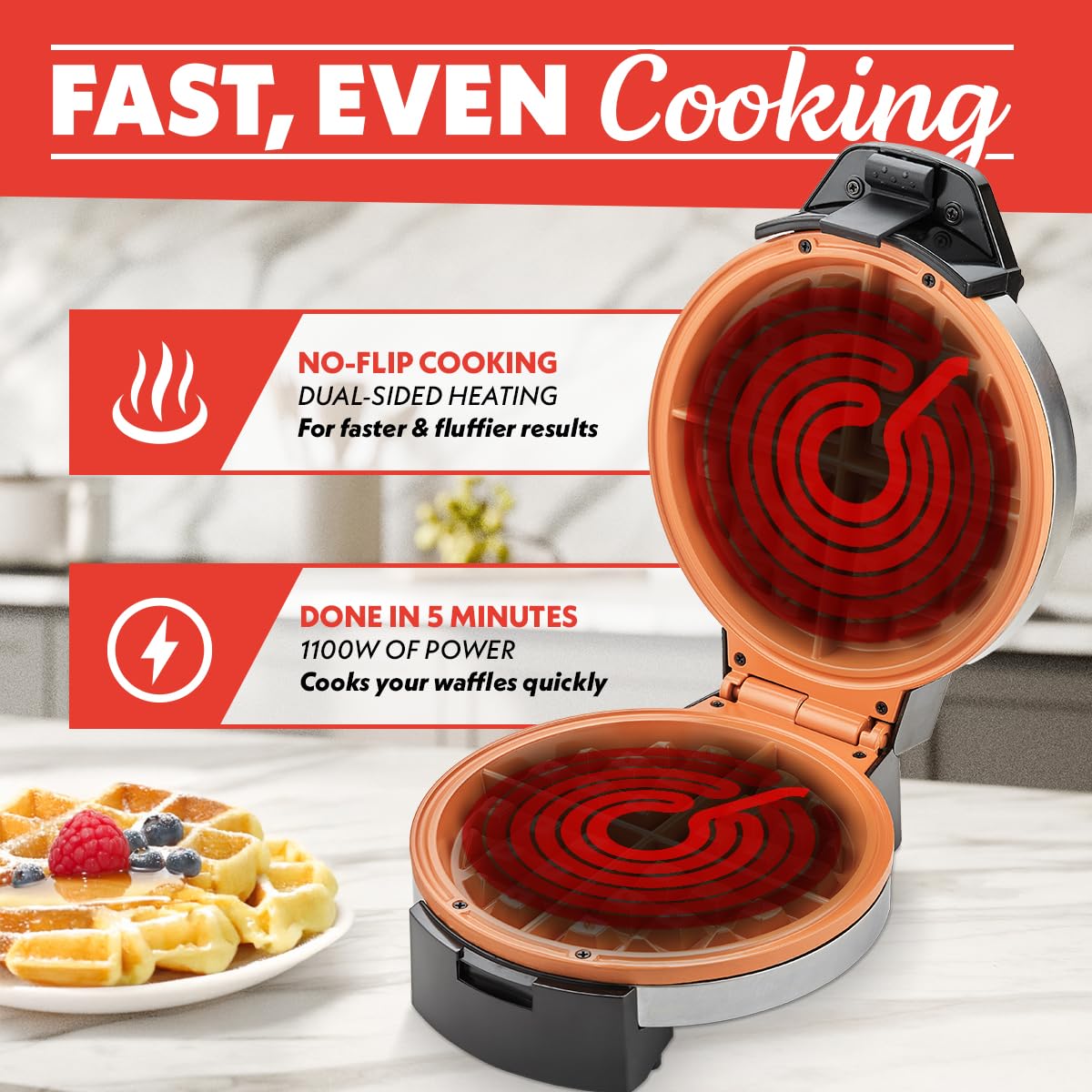 Gourmia indicator lights show preheat and ready status for perfect timing.