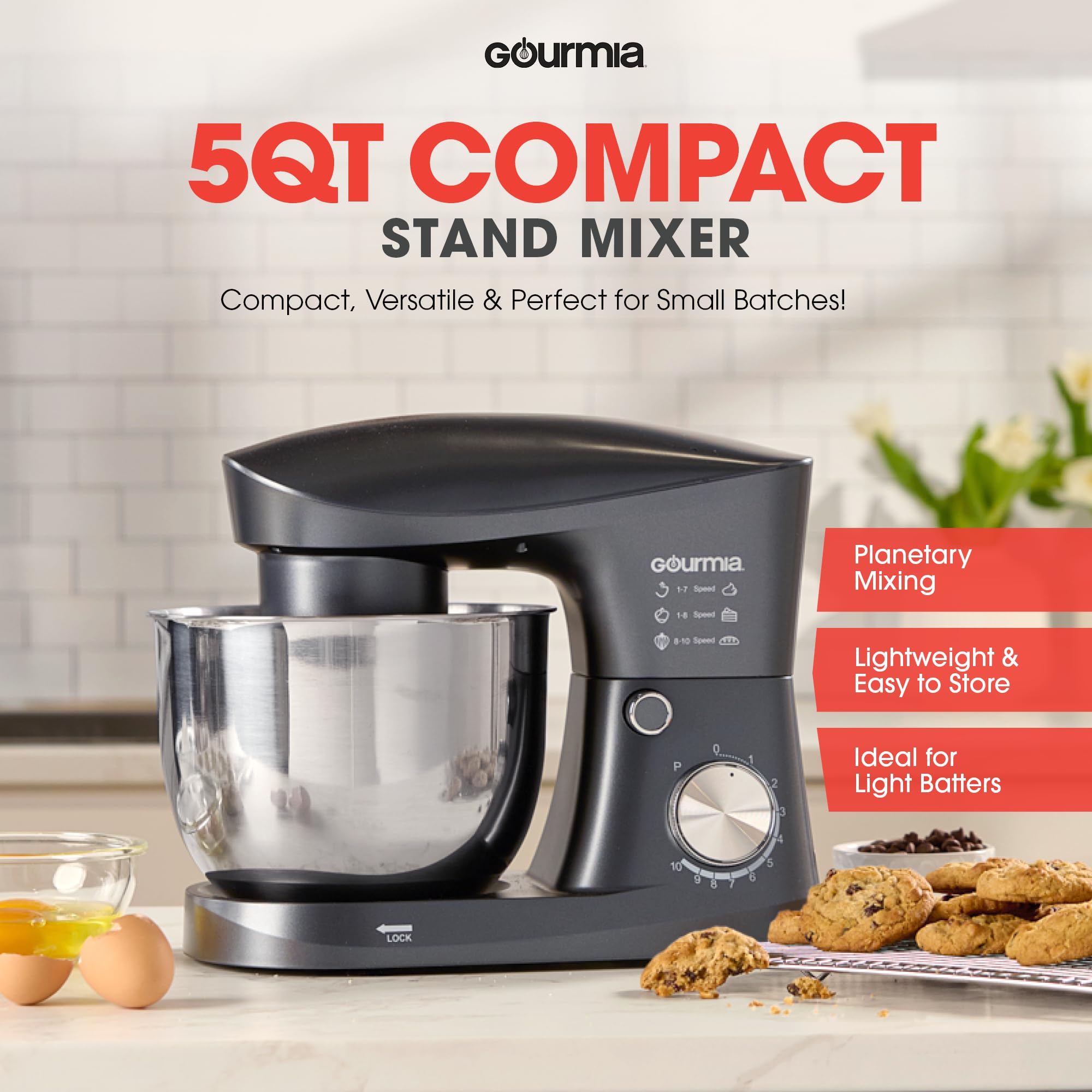 Gourmia stand mixer beater blends batter evenly for cakes and cookies.