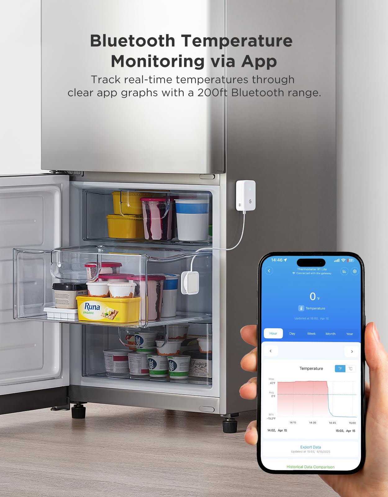 GoveeLife NTC probe highlights precise readings for consistent cold storage.