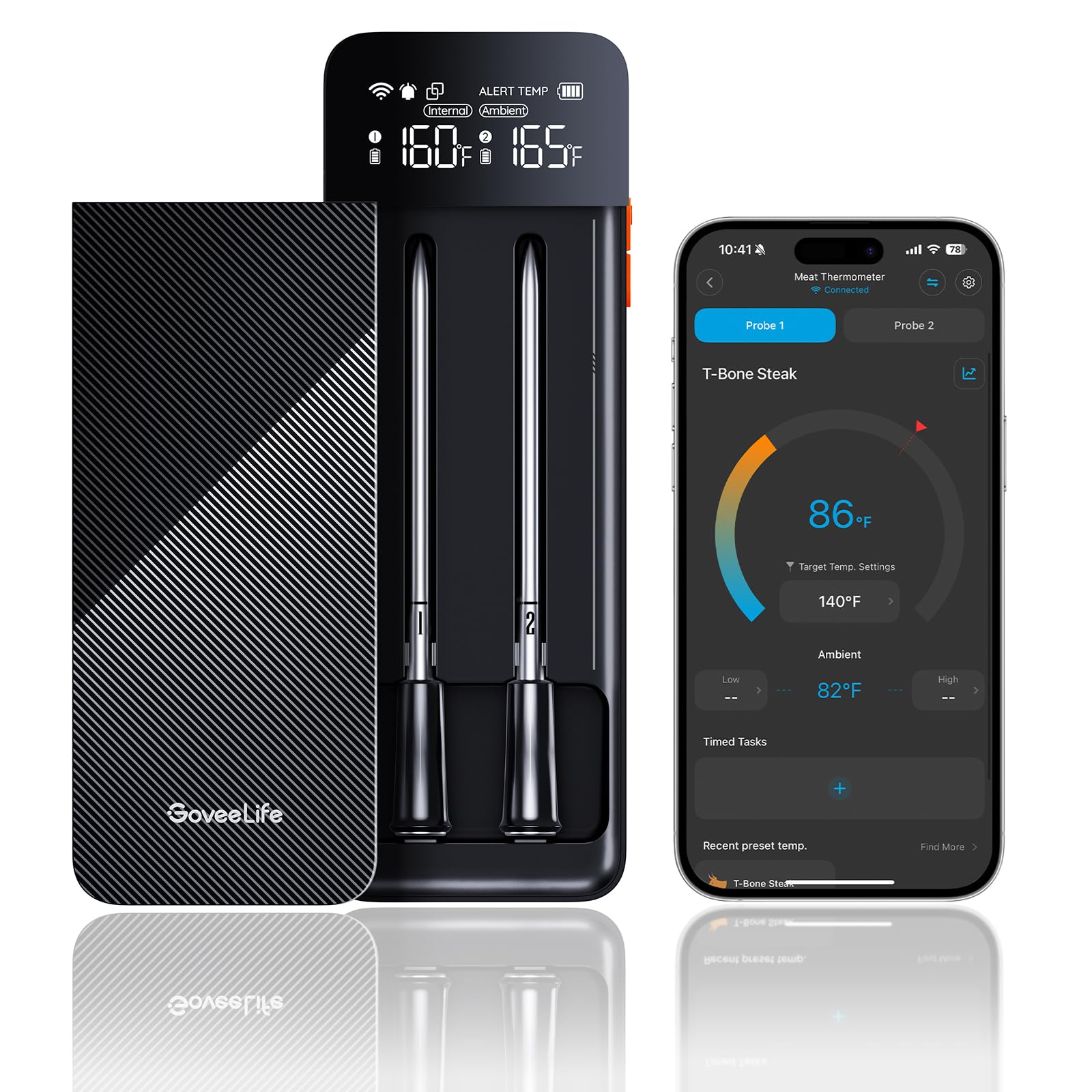 GoveeLife Bluetooth thermometer display mounted on base for hands-free monitoring.