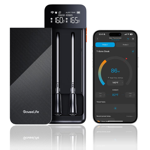 GoveeLife Bluetooth thermometer display mounted on base for hands-free monitoring.