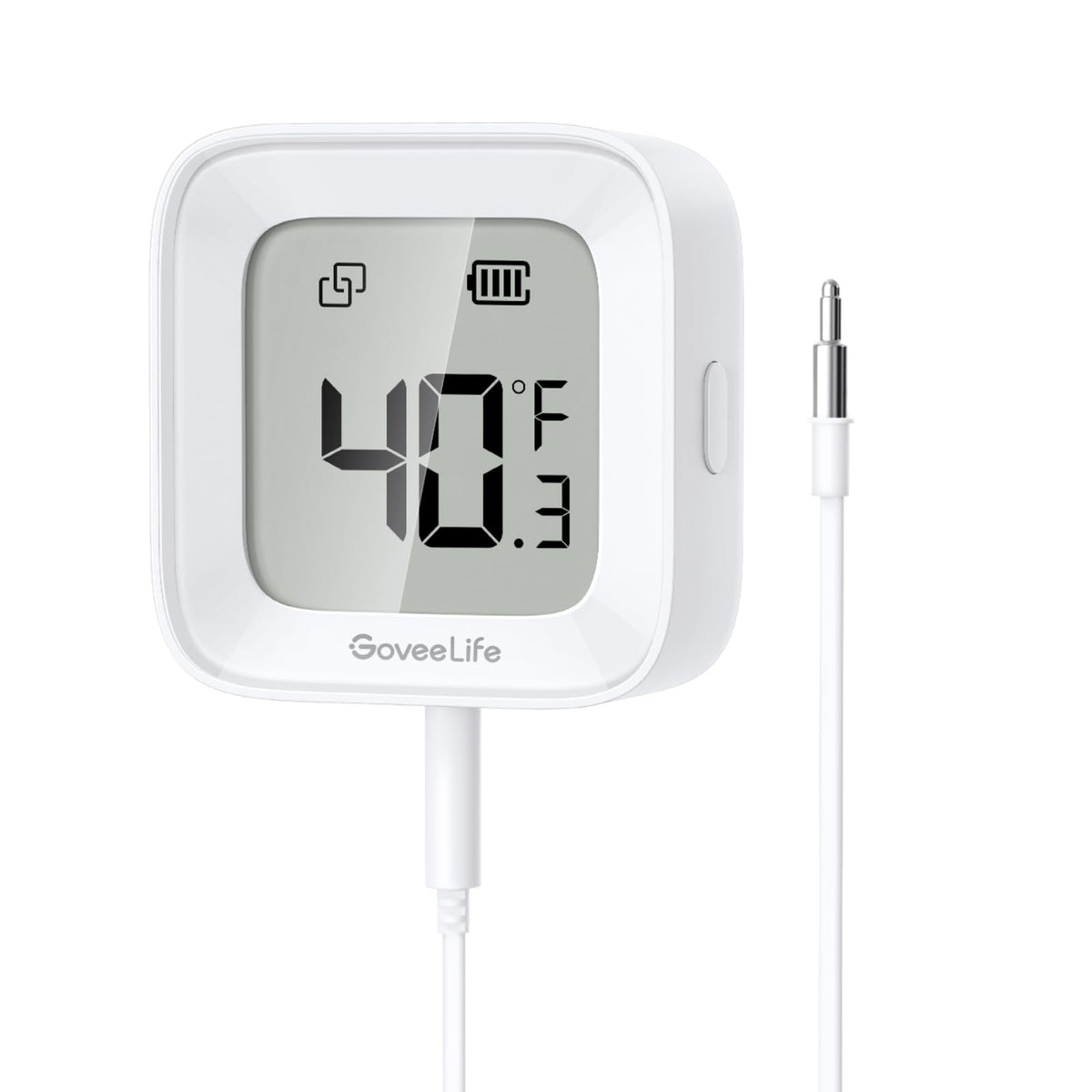 GoveeLife freezer thermometer alarm product shot showing compact size for fridge shelves