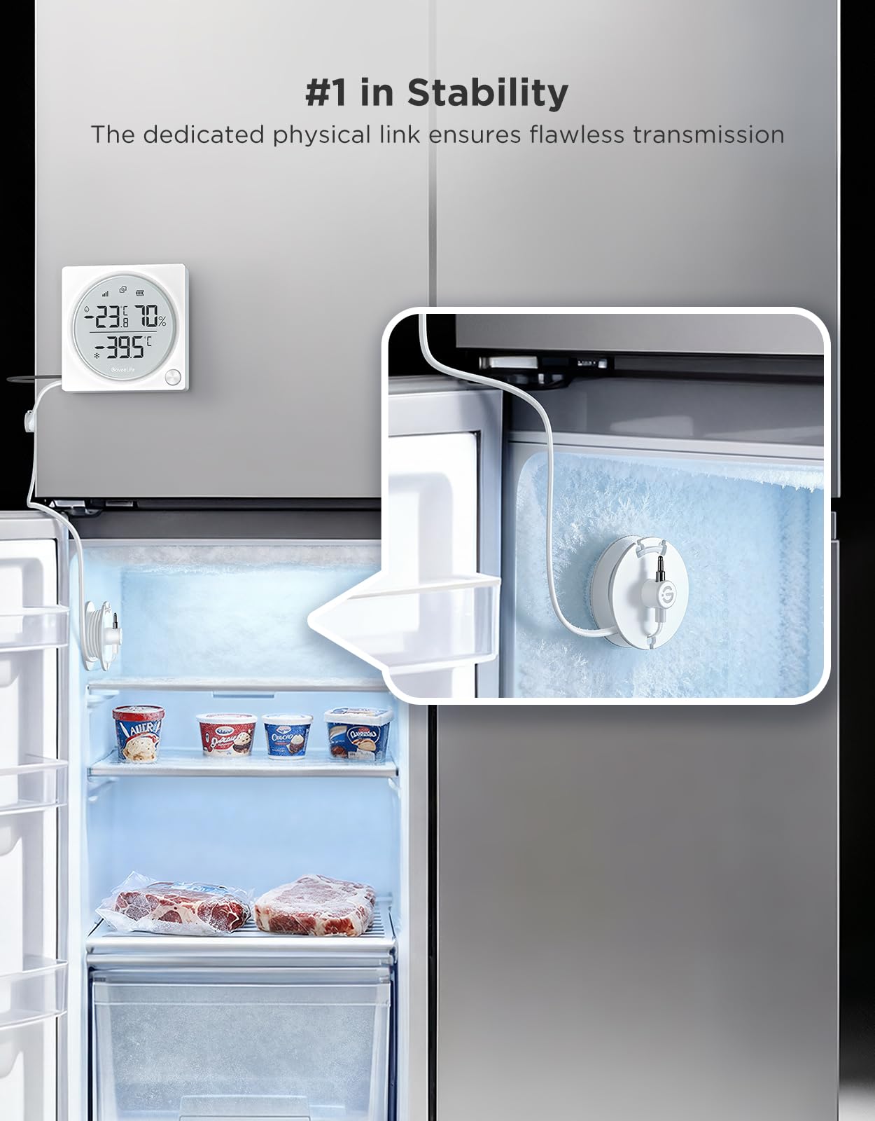 GoveeLife Freezer Pro sensors detail high precision readings for accurate monitoring.