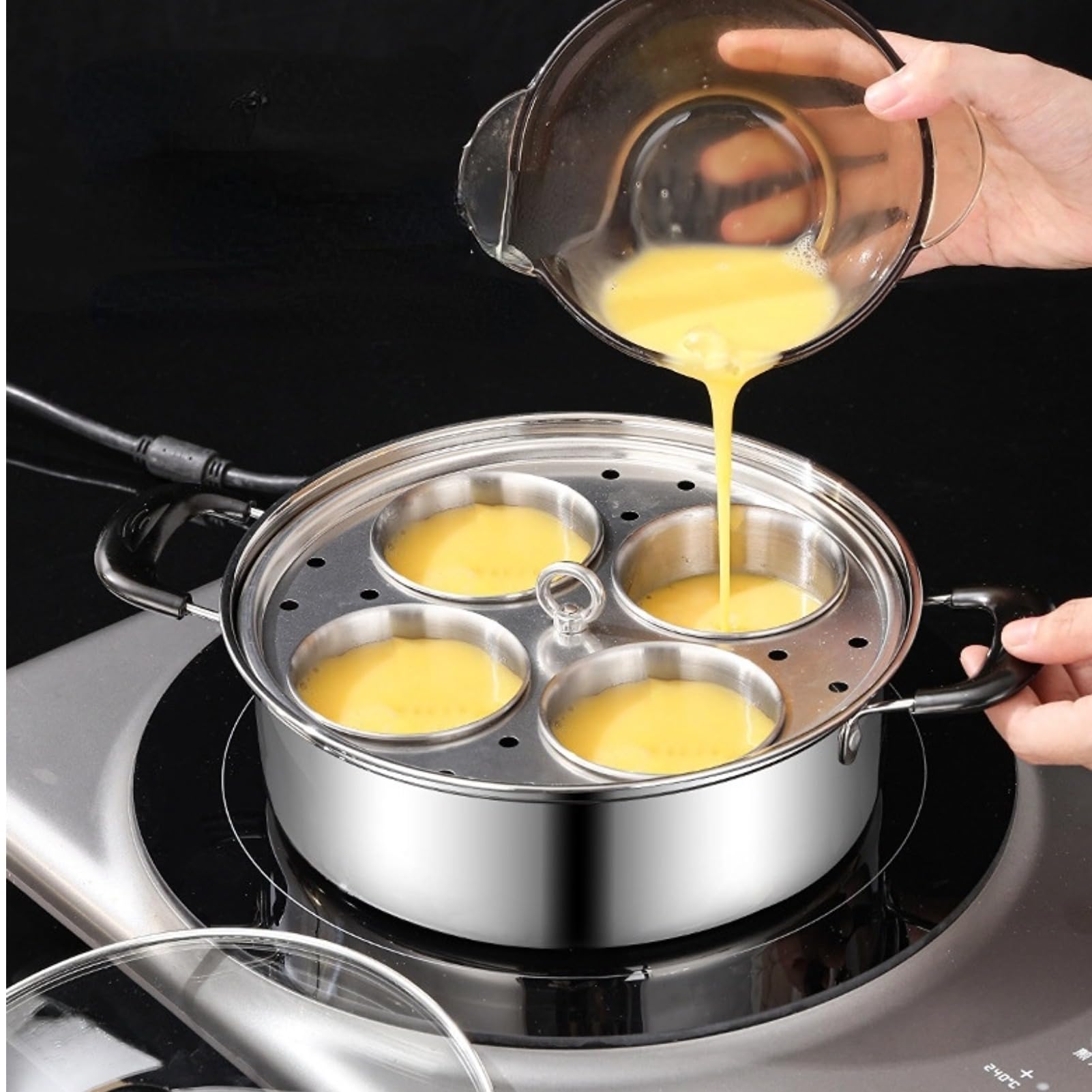 GOVNPJ egg poacher pan induction-compatible for modern stoves.