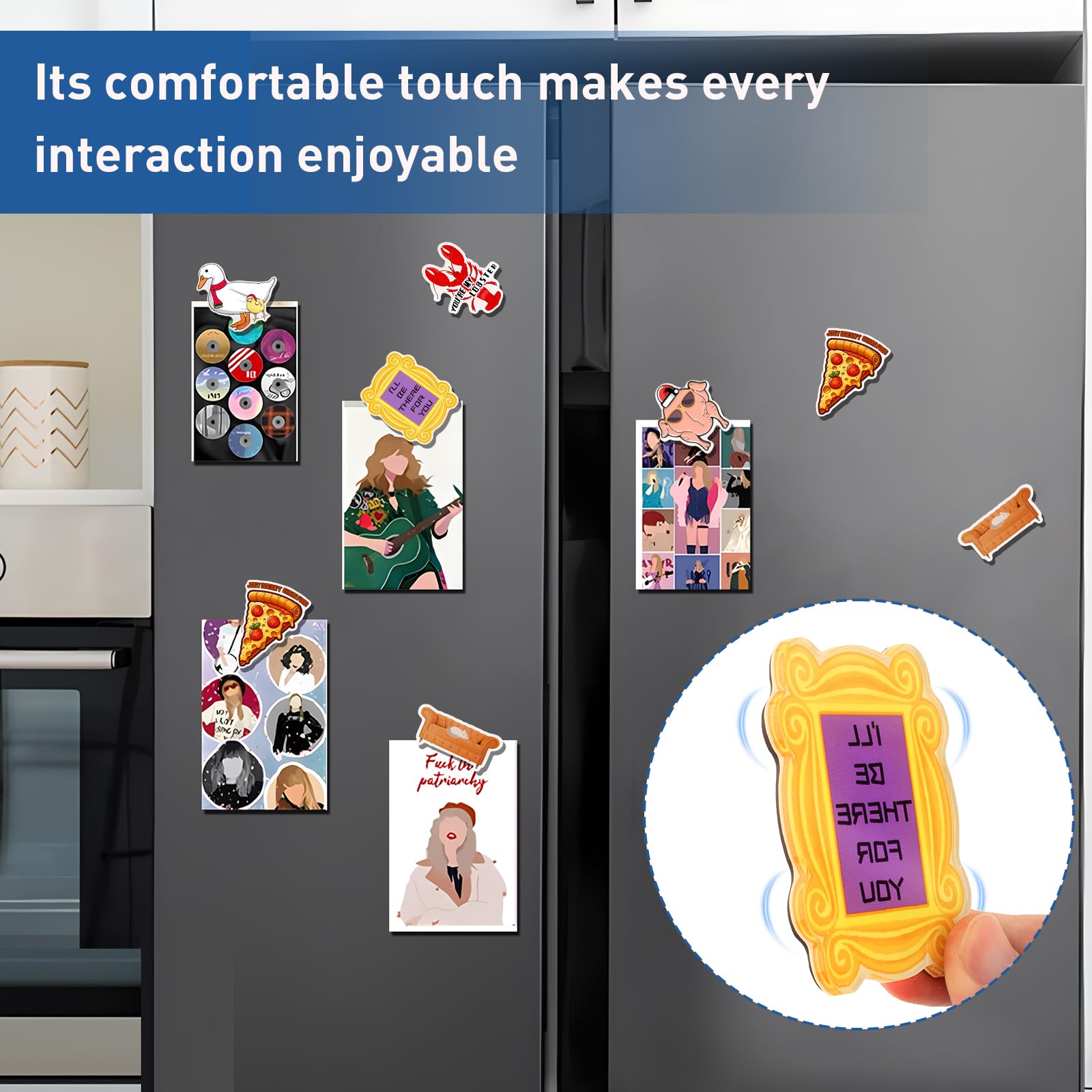 GOZOLA magnets on fridge display notes and photos securely with strong magnetic hold.
