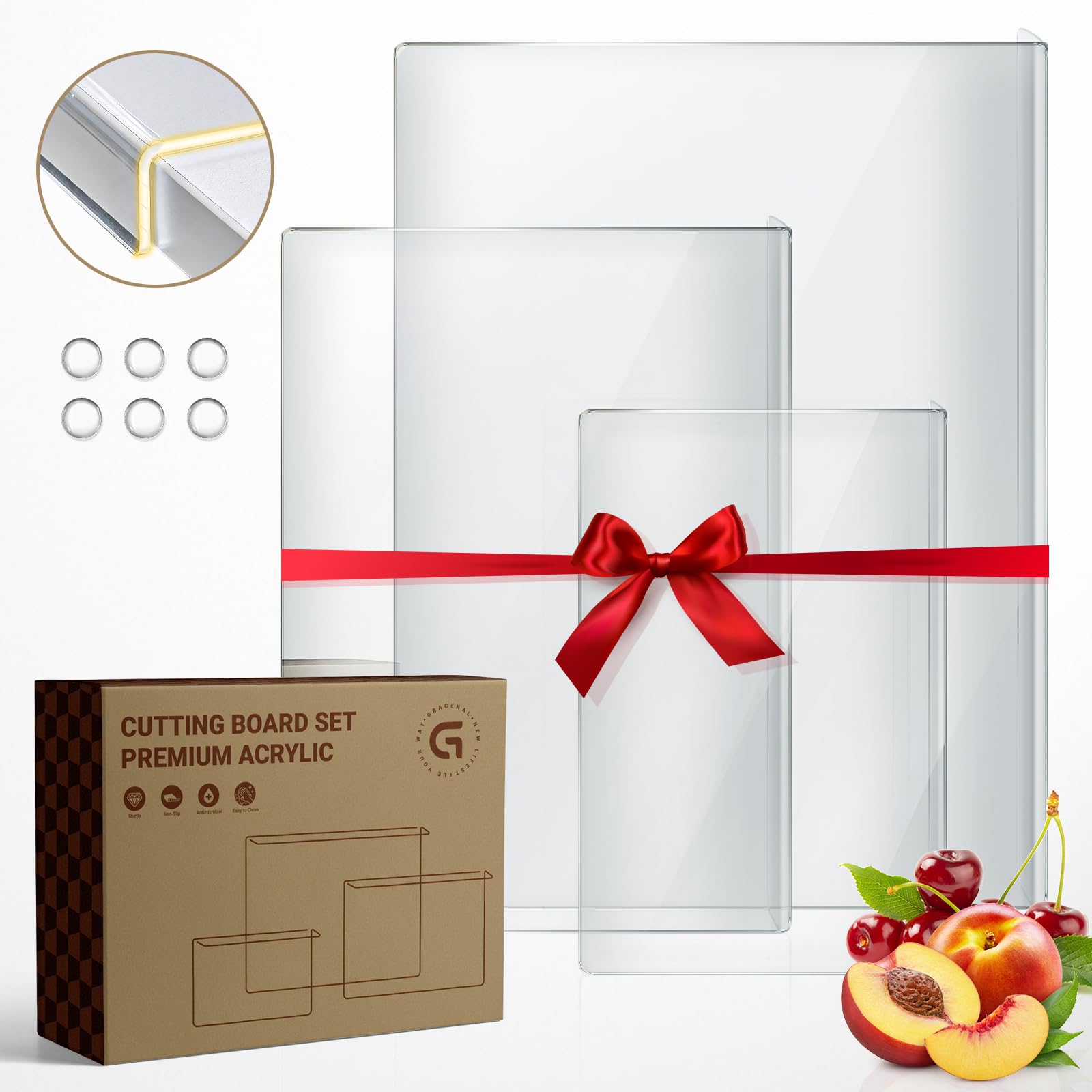 Gracenal 3-piece acrylic cutting boards set on a counter for versatile prep