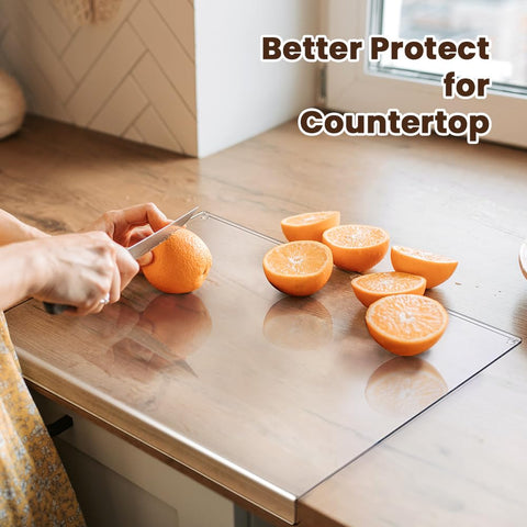 Gracenal clear acrylic board on counter blends with décor and protects surfaces.