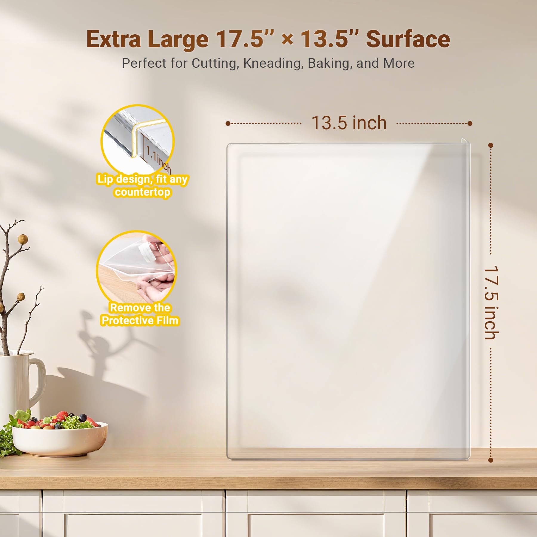Gracenal large cutting board 17-5x13-5 on counter protected surface
