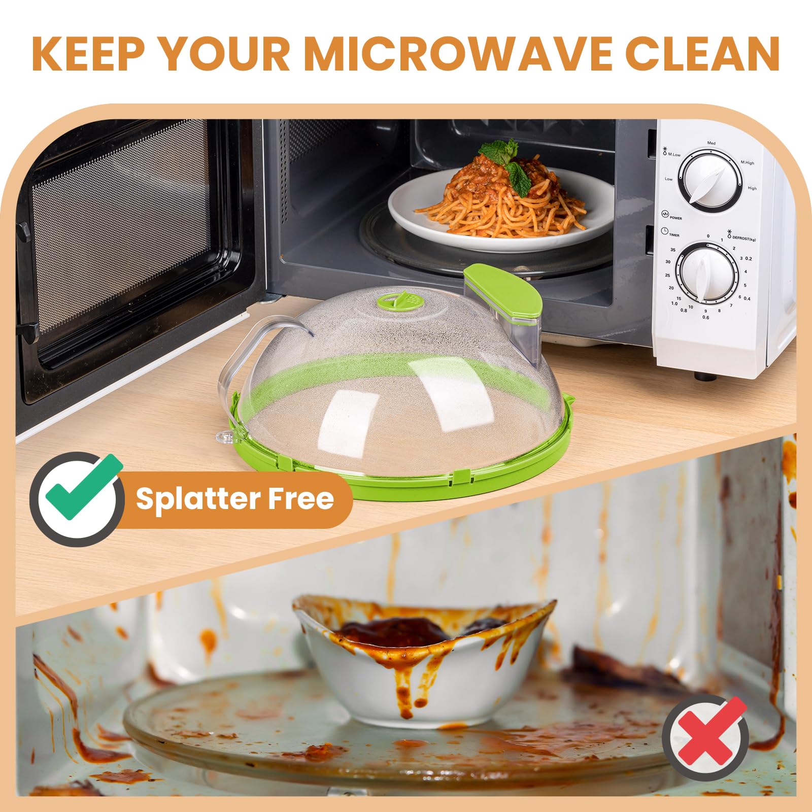 Gracenal microwave cover with integrated handle provides a secure grip for easy lifting.