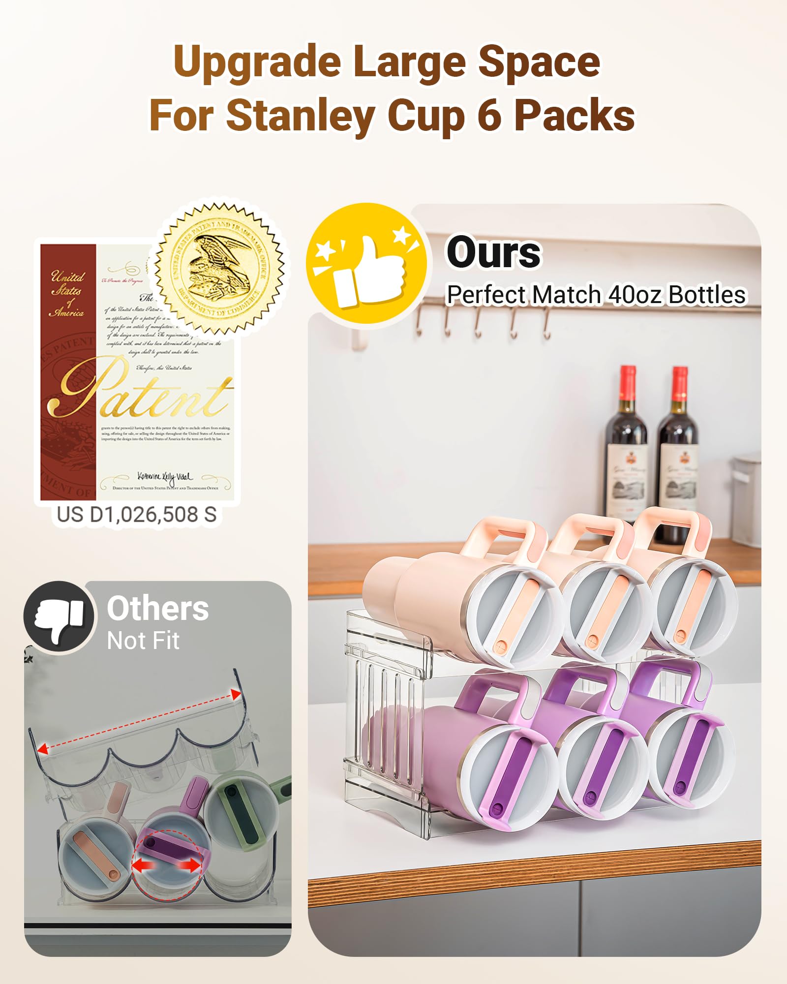 Gracenal Stanley 40oz tumbler organizer side view highlighting stable stacking