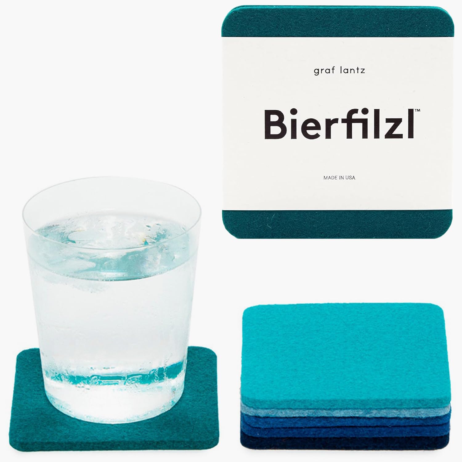 Graf Lantz Bierfilzl Ocean coasters top view protects surfaces with merino wool elegance