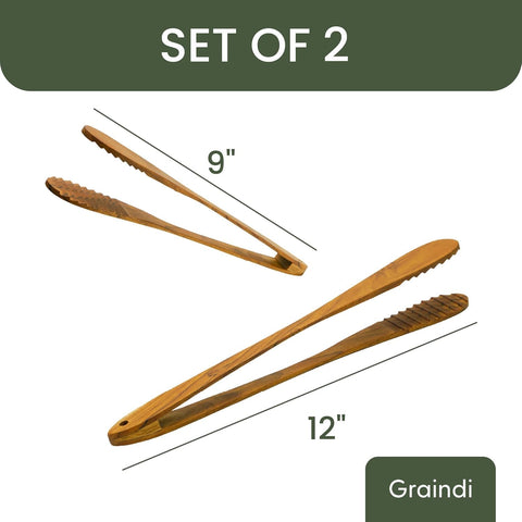Graindi teak wood tongs 12-inch in action for larger servings.