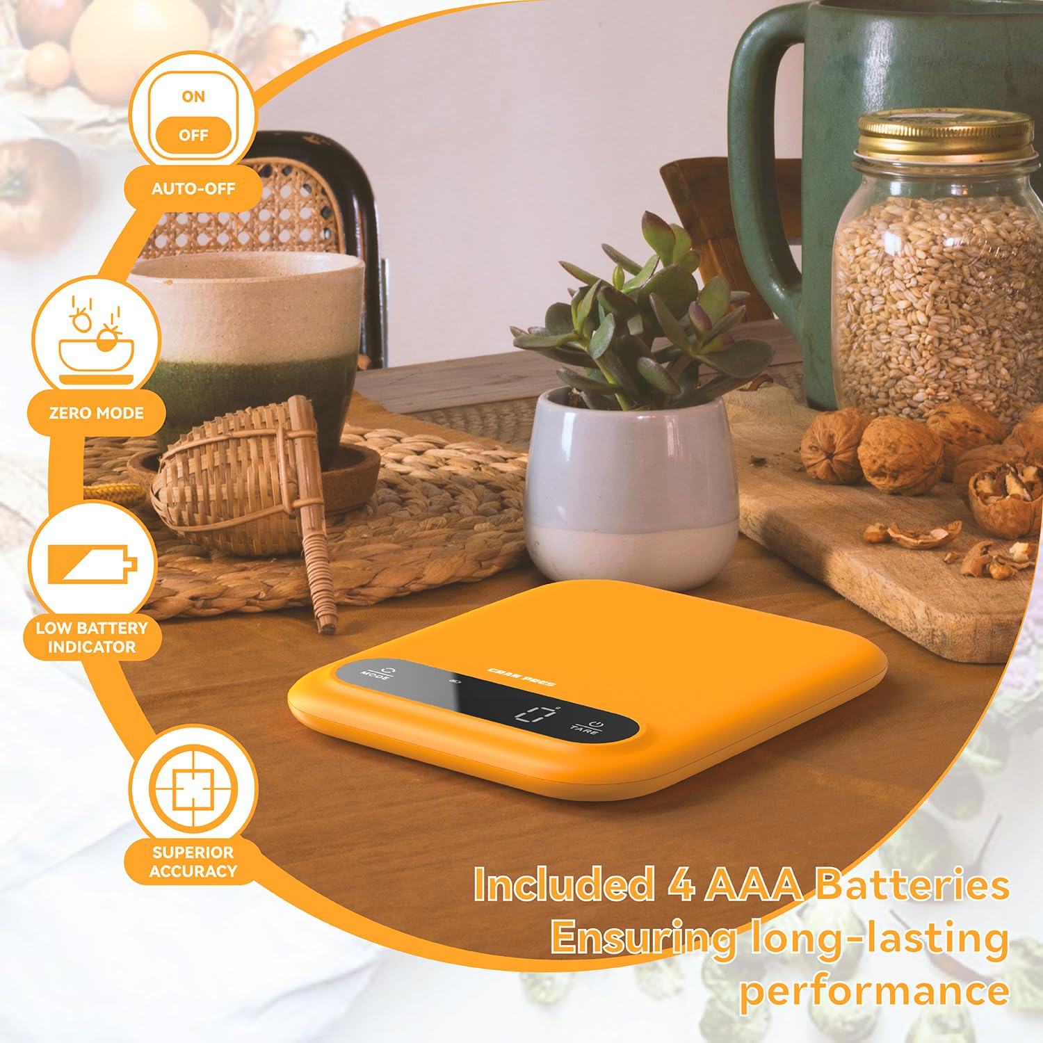 GRAM PRES tare function simplifies recipe prep and portion control