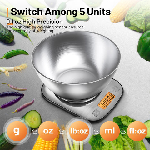 GRAM PRES scale with backlit display for easy reading in any kitchen light.