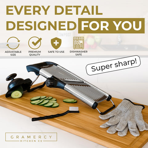 Gramercy mandoline rotating blade system enables smooth, fast slicing