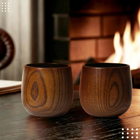Granatan home bar decor with charred wooden whiskey glasses