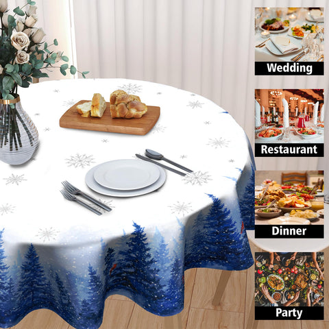 Granbey Christmas table cover 60-inch round adds festive charm to meals.