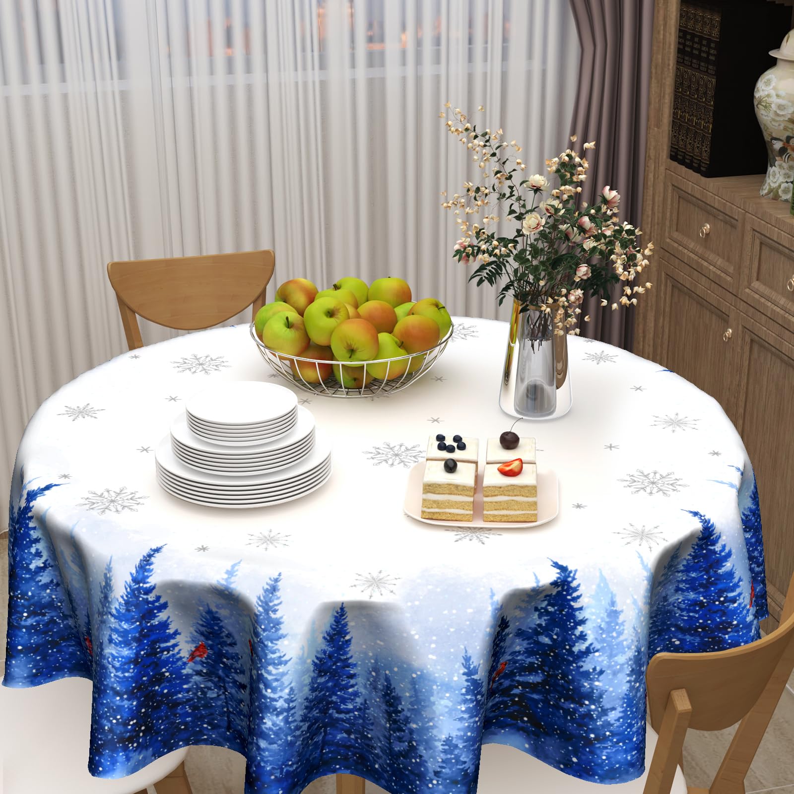 Granbey durable polyester round tablecloth withstands daily use and seasonal entertaining.