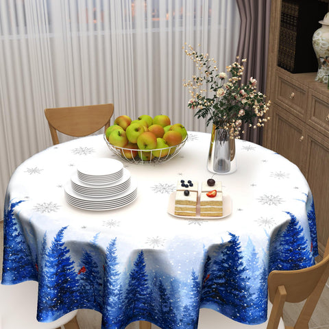 Granbey durable polyester round tablecloth withstands daily use and seasonal entertaining.