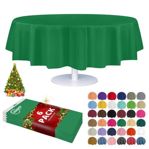 Grandipity green disposable tablecloth 84in round close-up shows durable plastic.