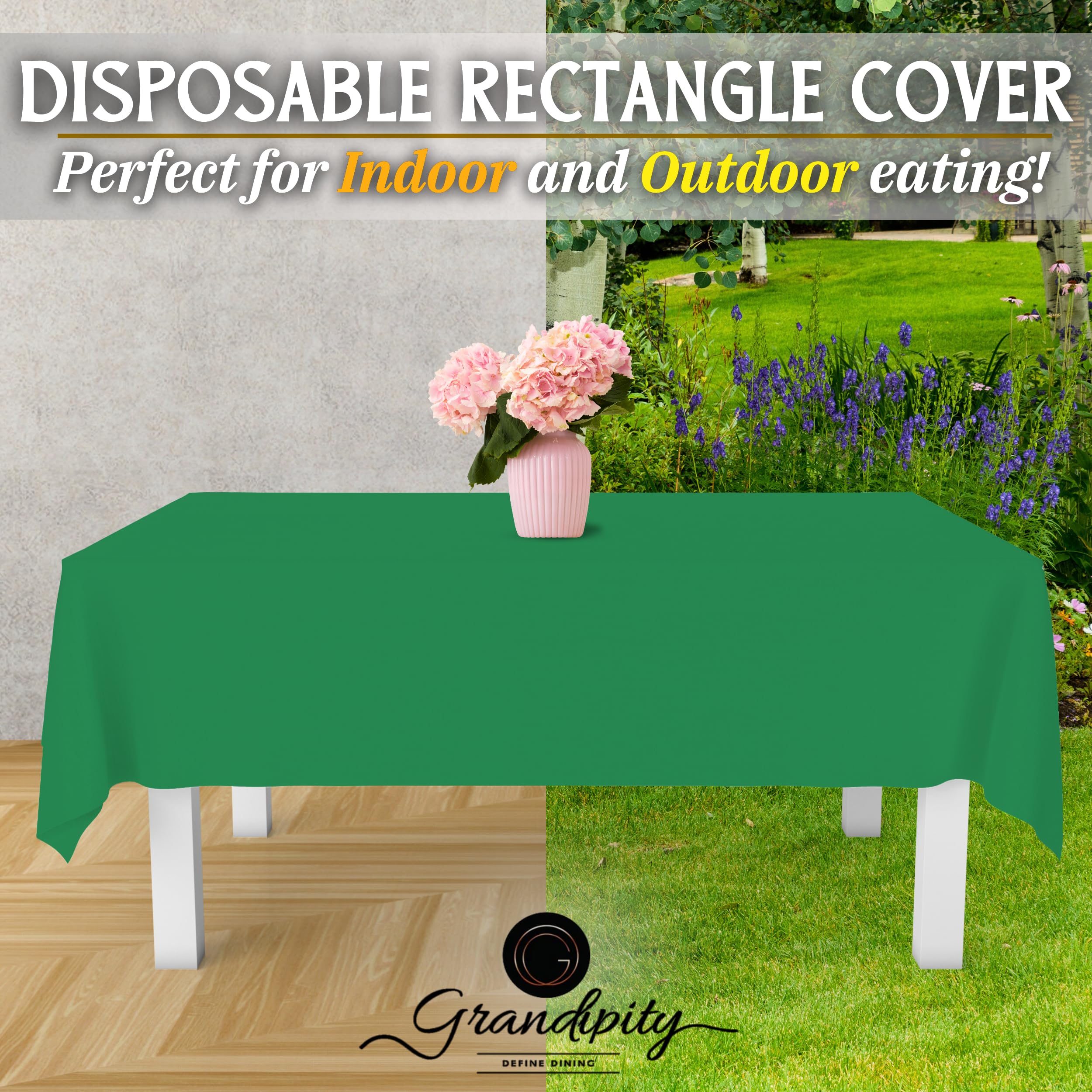 Grandipity green tablecloth ideal for birthdays, picnics, and holidays.