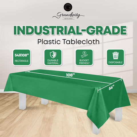 Grandipity green disposable tablecloth simplifies cleanup after events.