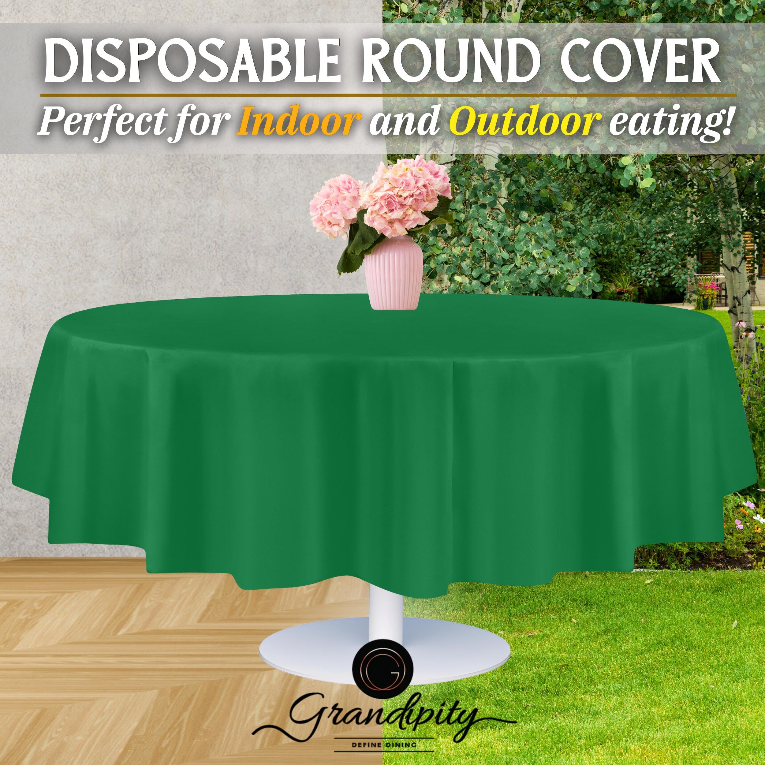 Grandipity green round tablecloth cut to fit smaller tables.