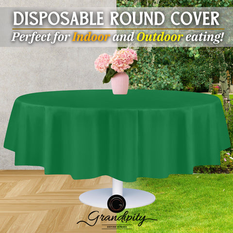 Grandipity green round tablecloth cut to fit smaller tables.