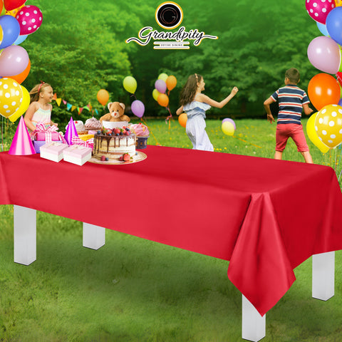 Grandipity red plastic tablecloth bulk pack for parties.