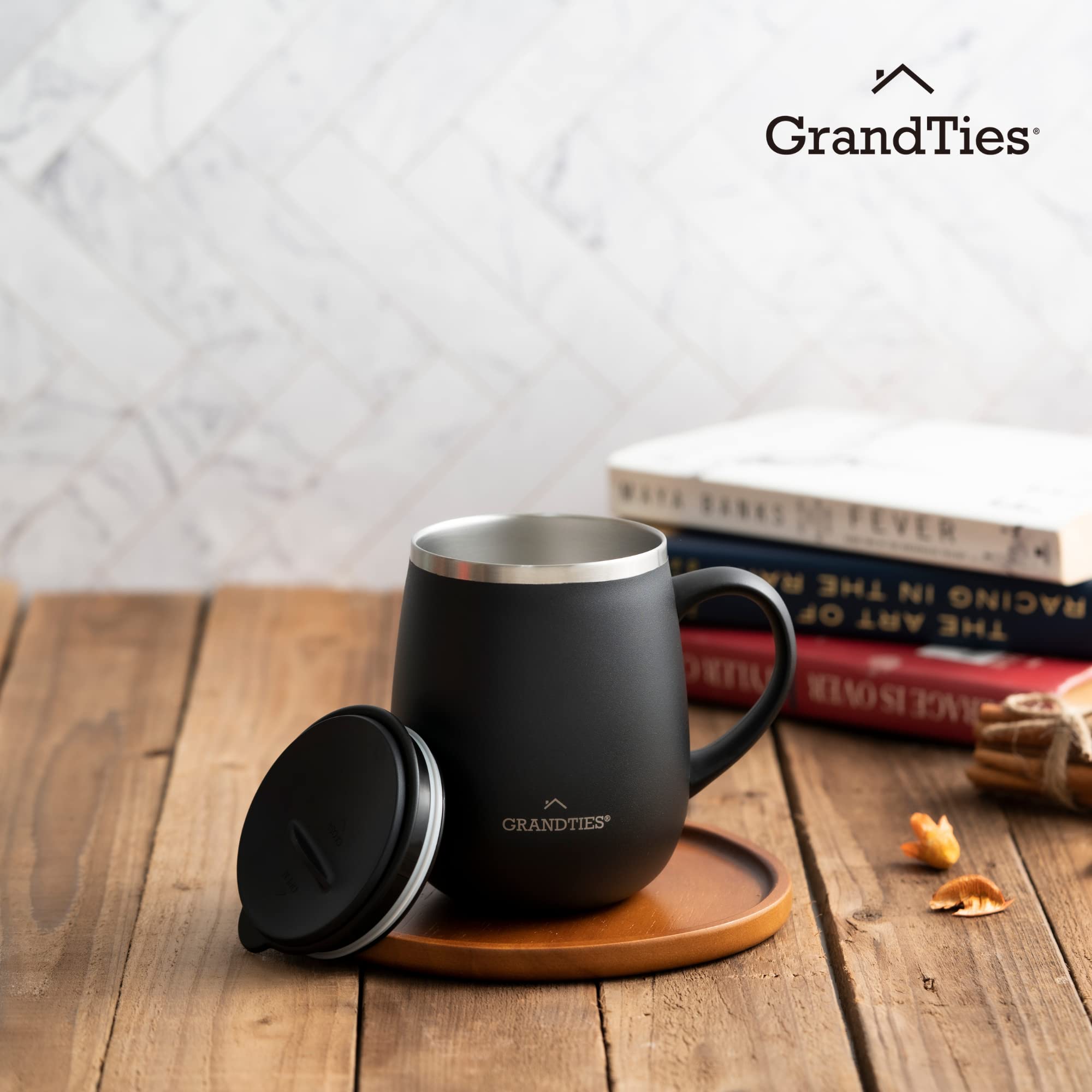 GRANDTIES compact travel mug suits office, camping, and commutes
