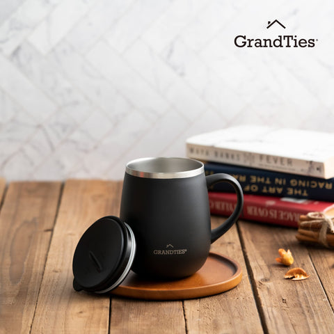 GRANDTIES compact travel mug suits office, camping, and commutes