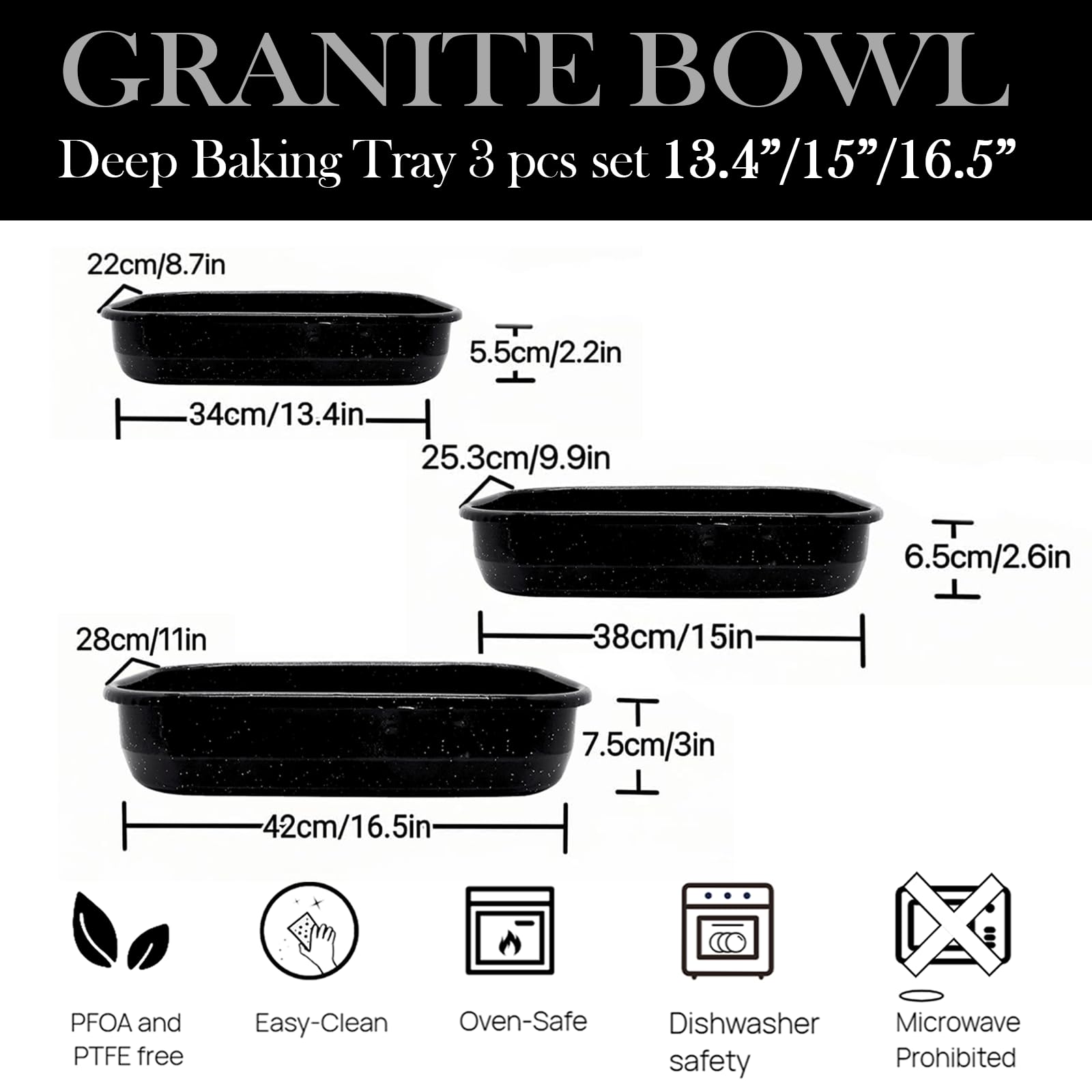 Granite Bowl 3-pack large pan ideal for turkey and big roasts.