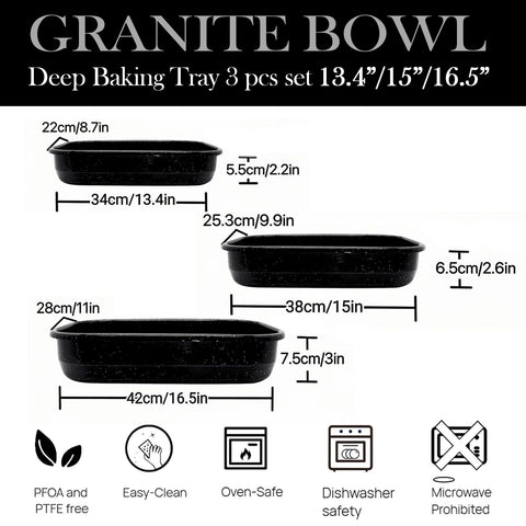 Granite Bowl 3-pack large pan ideal for turkey and big roasts.