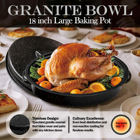 Granite Bowl enamel coating close-up shows durable finish for easy cooking.