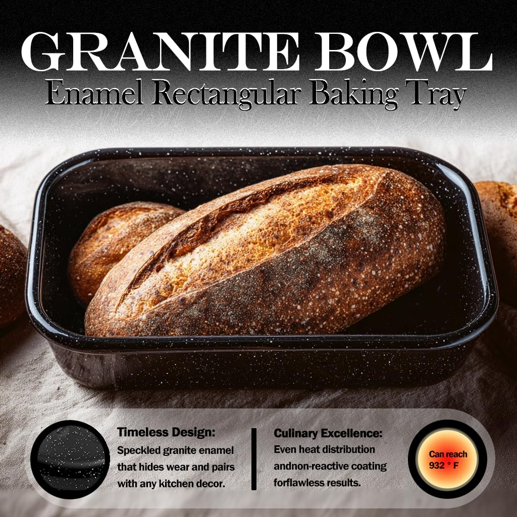 Granite Bowl enamel steel bakeware close up shows safe, easy-clean surface.