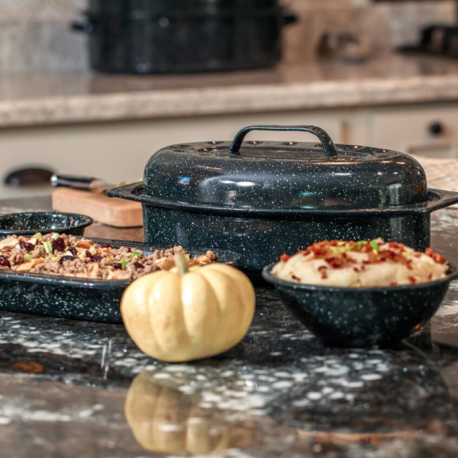 Granite Ware accommodates 7 lb poultry for satisfying dinners