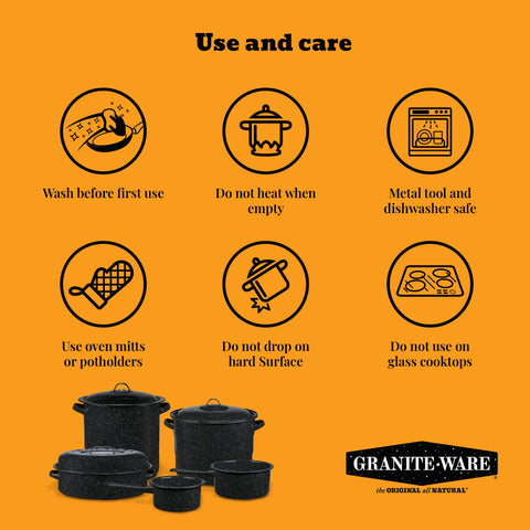 Granite Ware bean pot on stove or fire demonstrates versatile cooking.