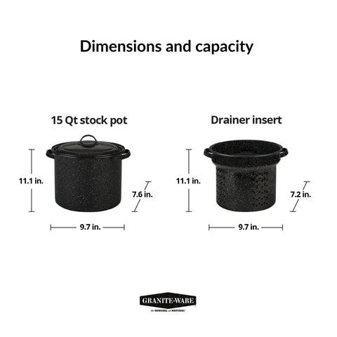 Granite Ware large-capacity pot set ideal for pasta and seafood.