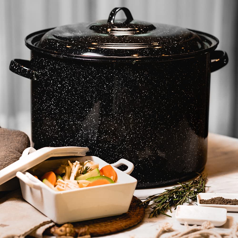 Granite Ware non-stick porcelain surface eases cooking and quick cleanup.