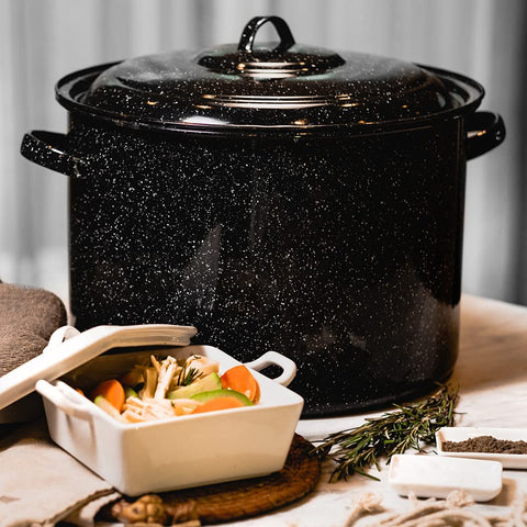 Granite Ware non-stick porcelain surface eases cooking and quick cleanup.