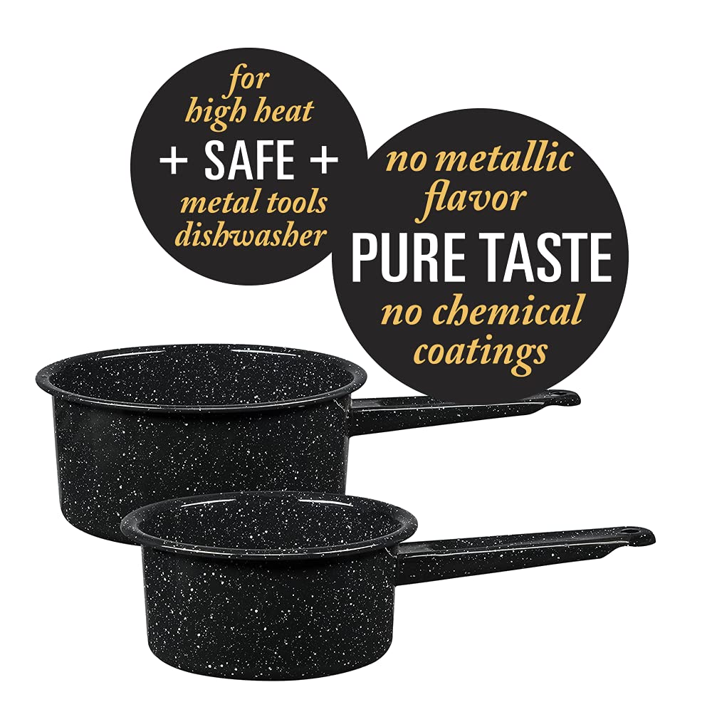 Granite Ware speckled black finish adds classic style to any stovetop