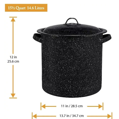 Granite Ware stock pot is dishwasher safe for quick cleanup.