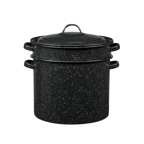 Granite Ware strainer insert for easy draining and steaming.