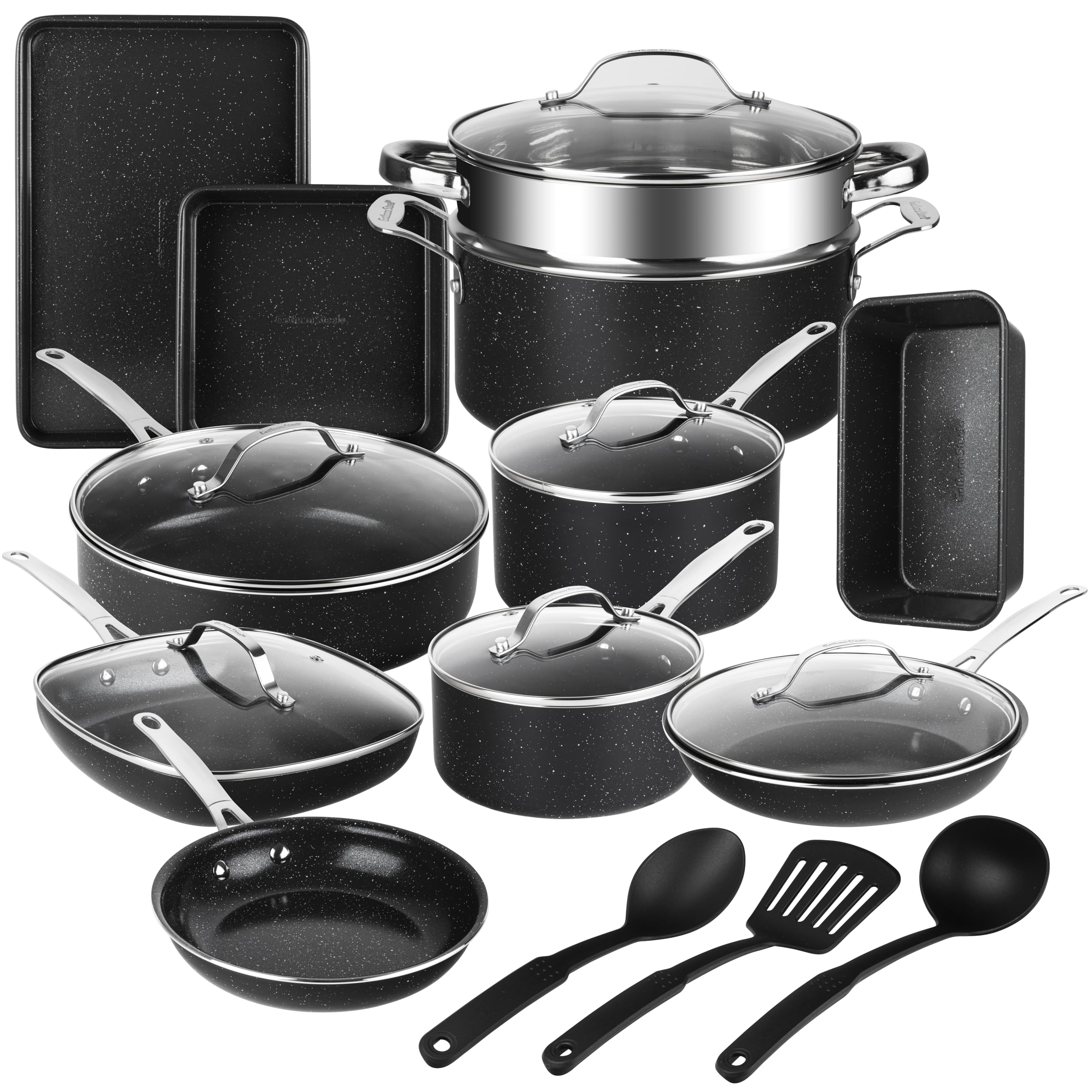 Granitestone Ceraluxe 20pc ceramic set on stovetop for everyday cooking.