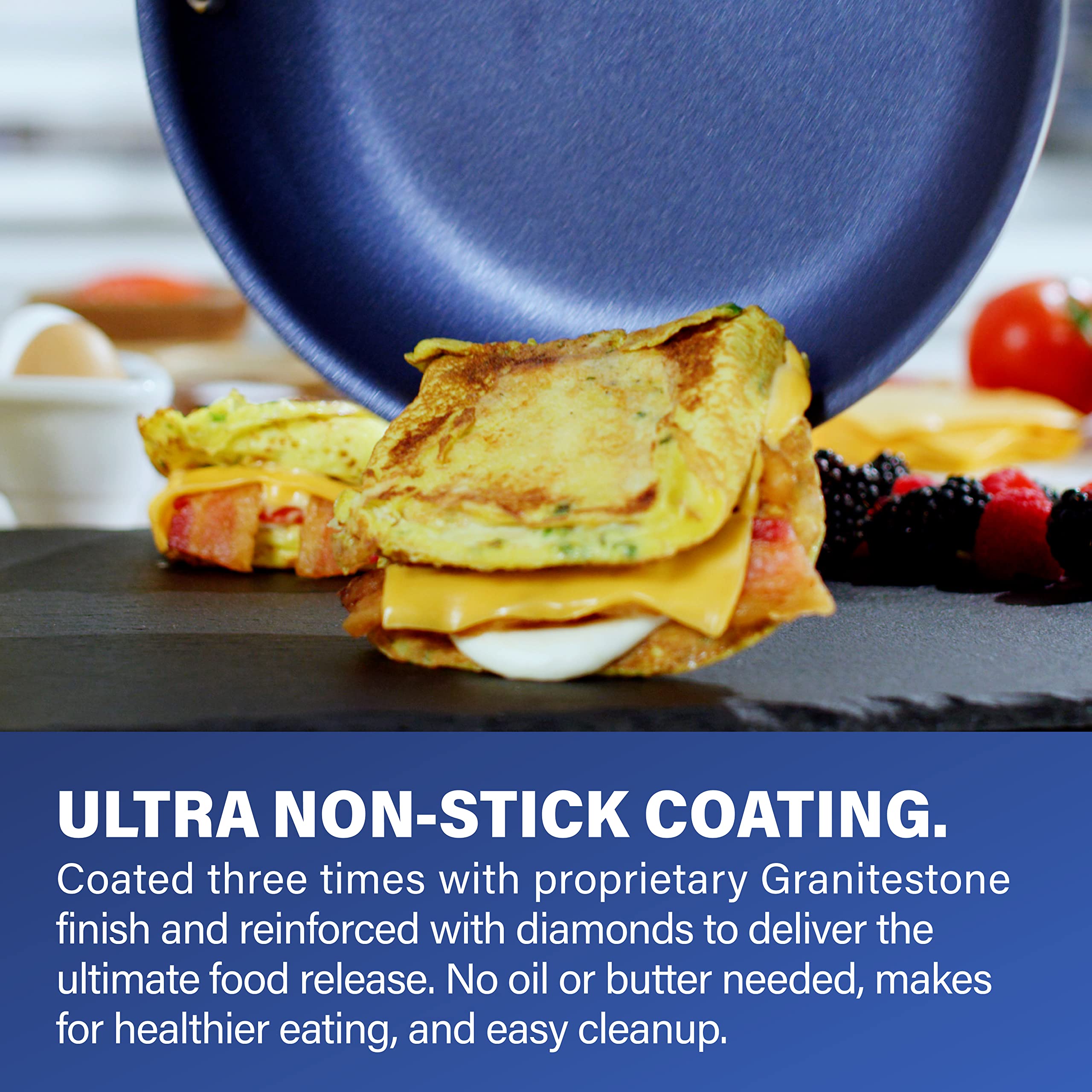 Granitestone blue nonstick surface for easy food release with little oil